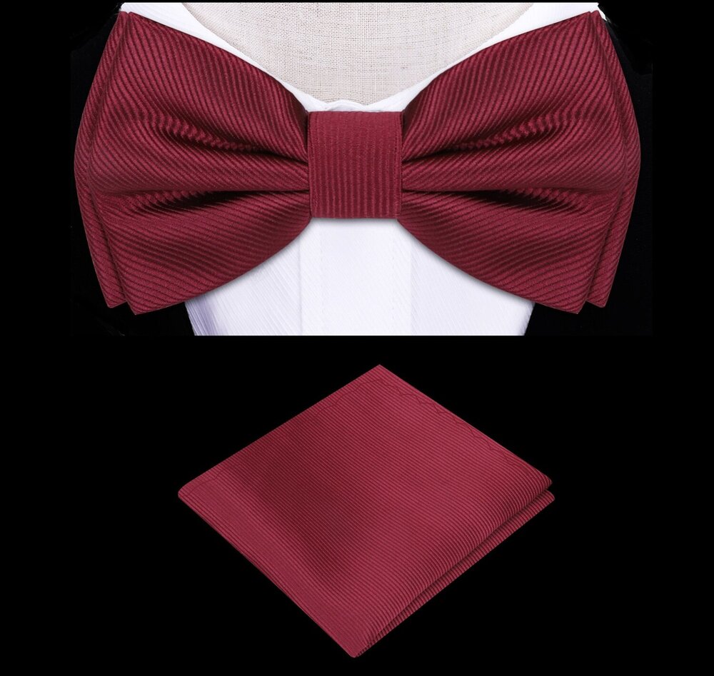 Burgundy Bow Tie and Pocket Square||Burgundy Lines
