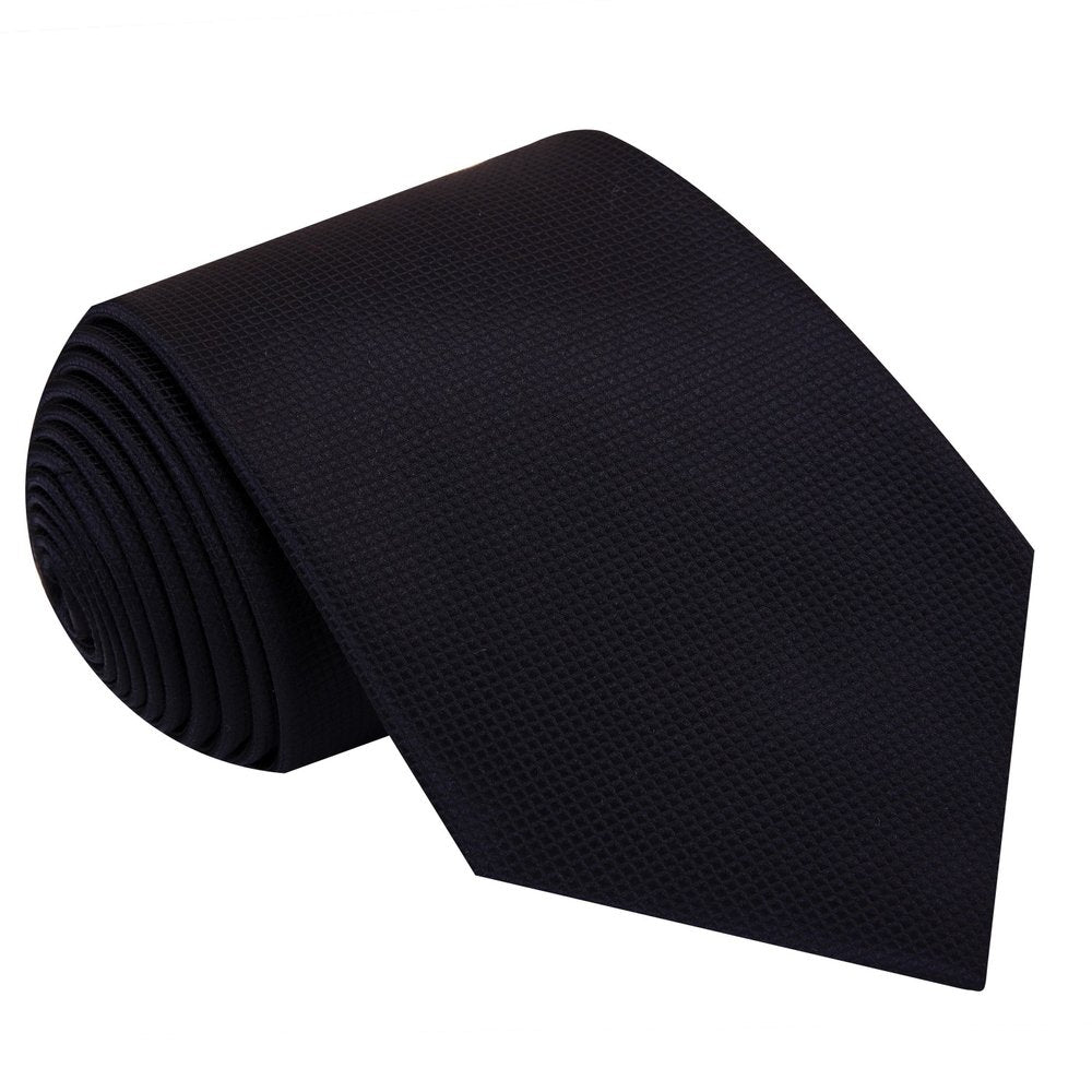 A Solid Black With Check Texture Pattern Silk Necktie ||Black