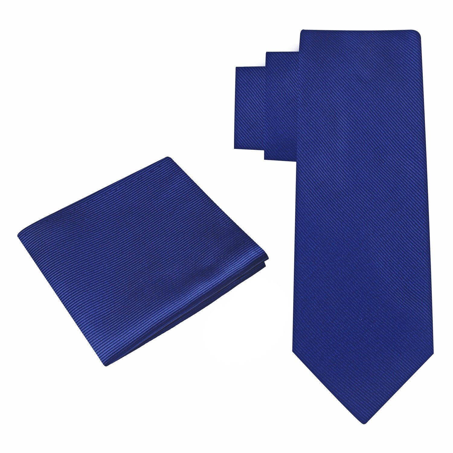 Alt View: A Solid Dark Blue Colored Silk Necktie With Matching Pocket Square||Navy