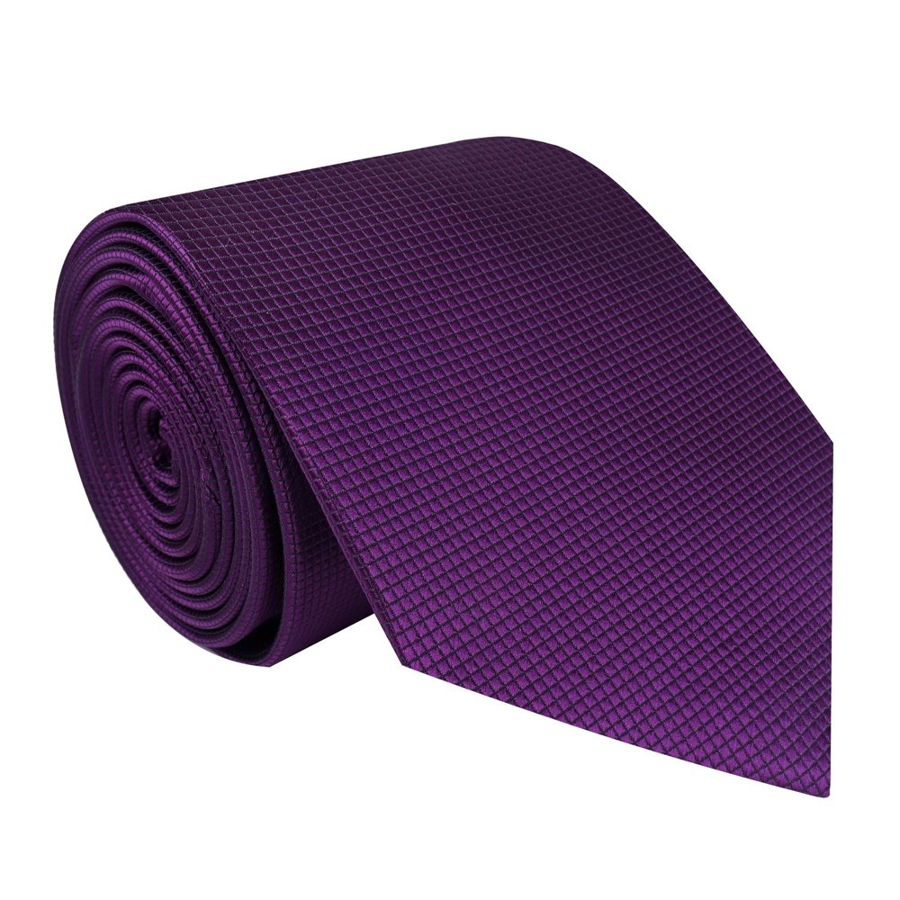 A Solid Deep Purple With Check Texture Pattern Silk Necktie ||Purple
