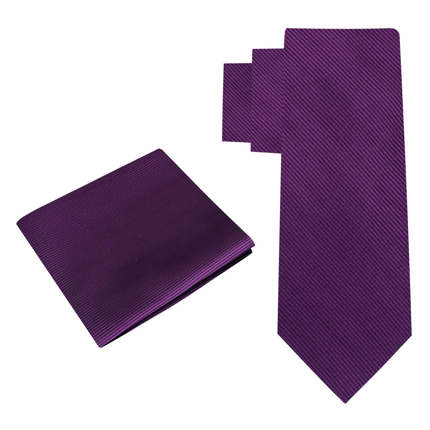Alt View: A Solid Deep Purple Colored Silk Necktie With Matching Pocket Square ||Purple