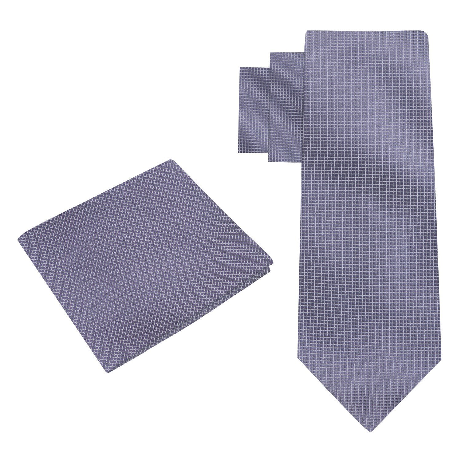 Alt View: A Silver With Block Check Pattern Silk Necktie, Matching Pocket Square