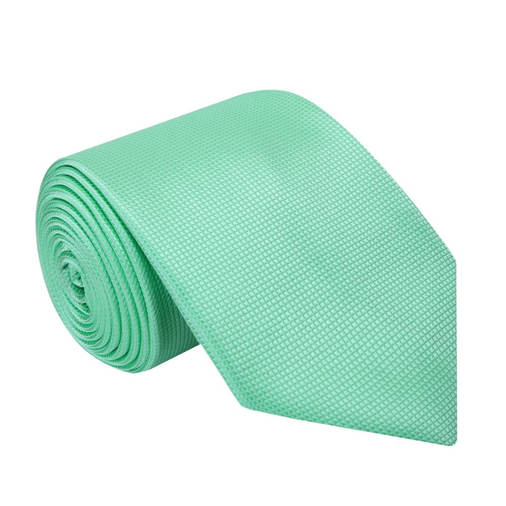 A Solid Mint With Check Texture Pattern Silk Necktie||Mint