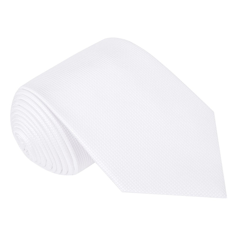 A Solid White With Check Texture Pattern Silk Necktie ||White Blocks