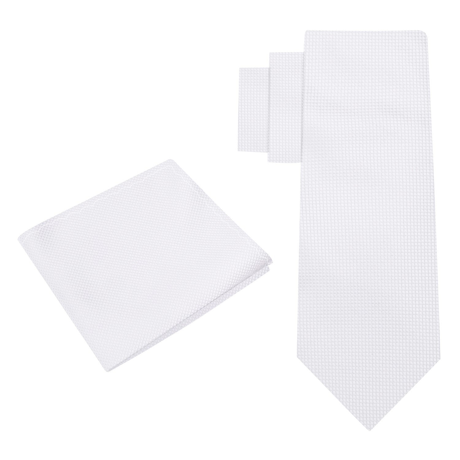 Alt View: A Solid White With Check Texture Pattern Silk Necktie, Matching Pocket Square