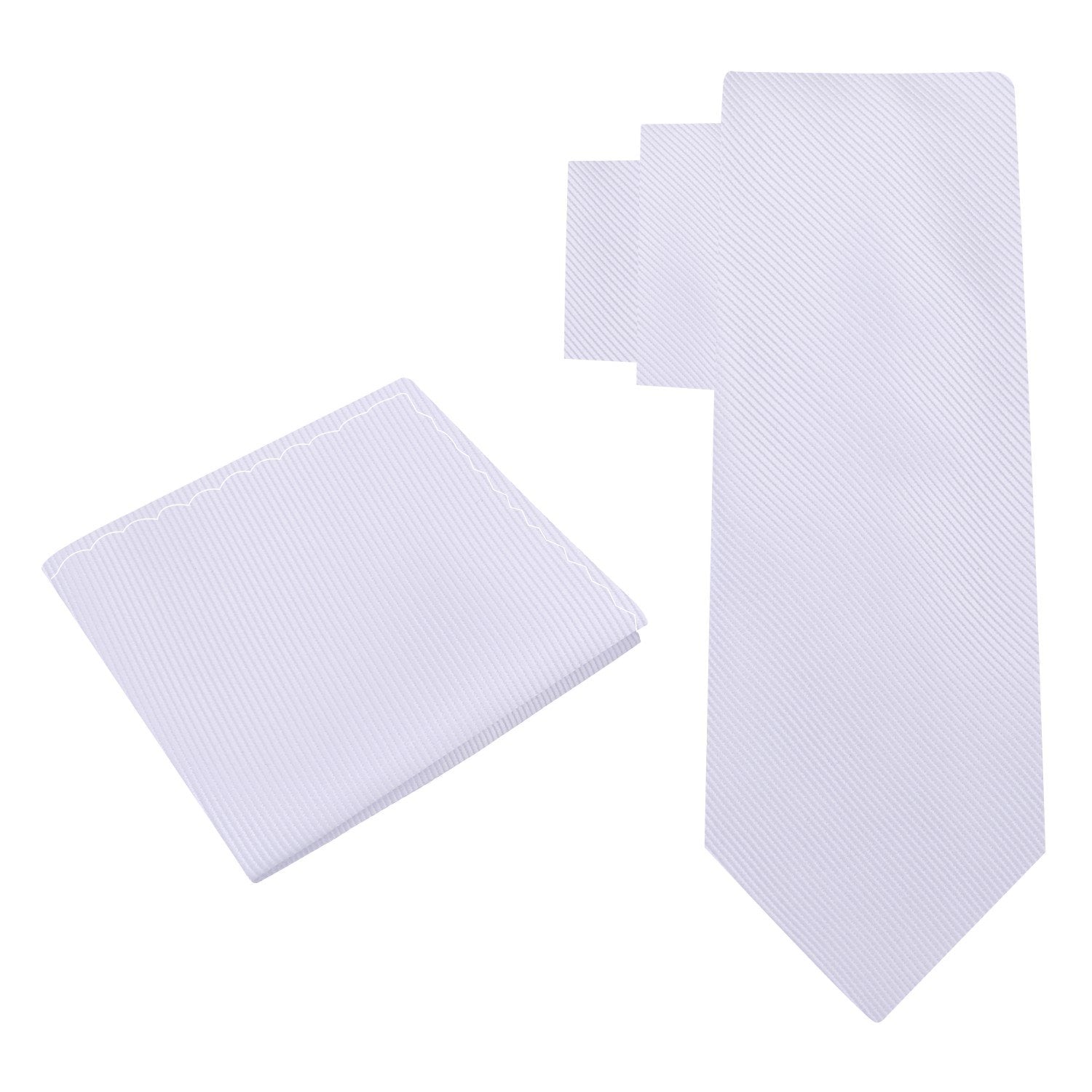 Alt View: A Solid White Colored Silk Necktie With Matching Pocket Square||White