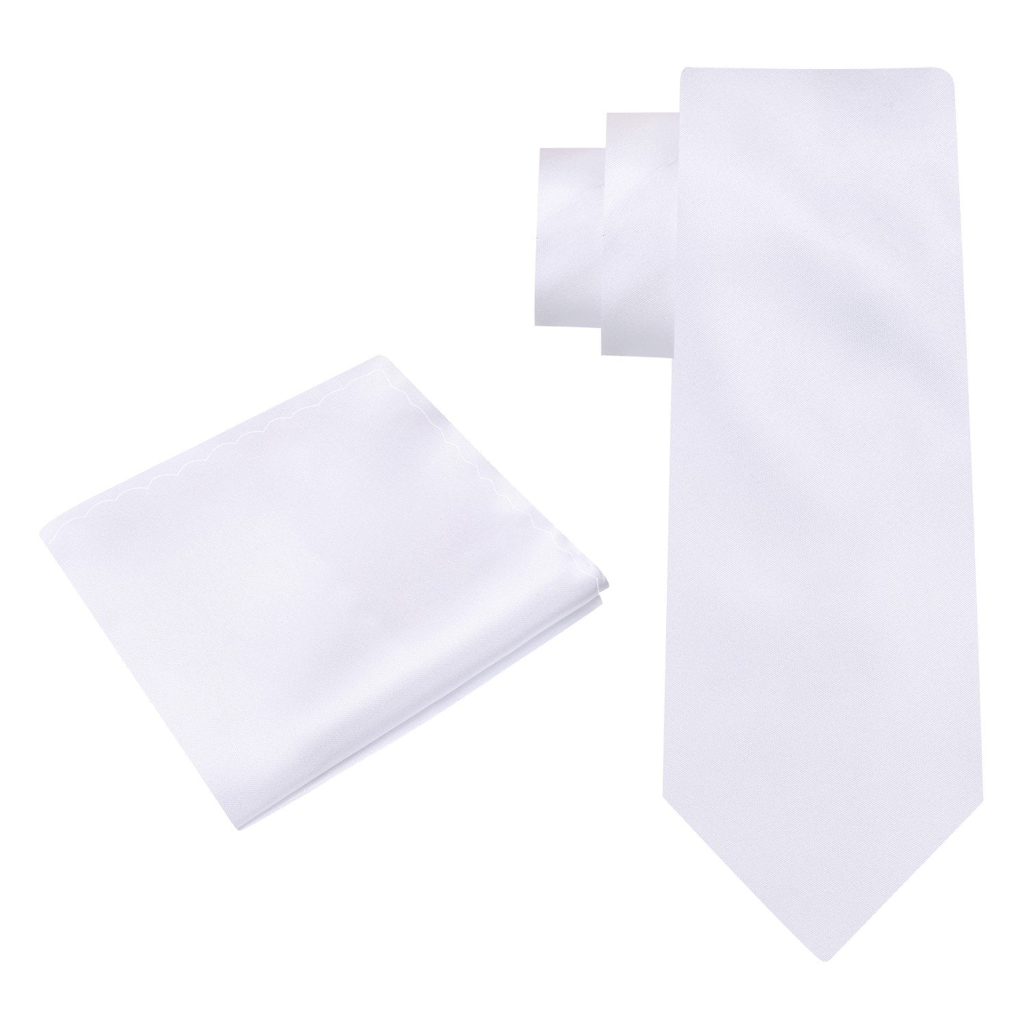 Alt View: A Solid White Pattern Silk Necktie, Matching Pocket Square