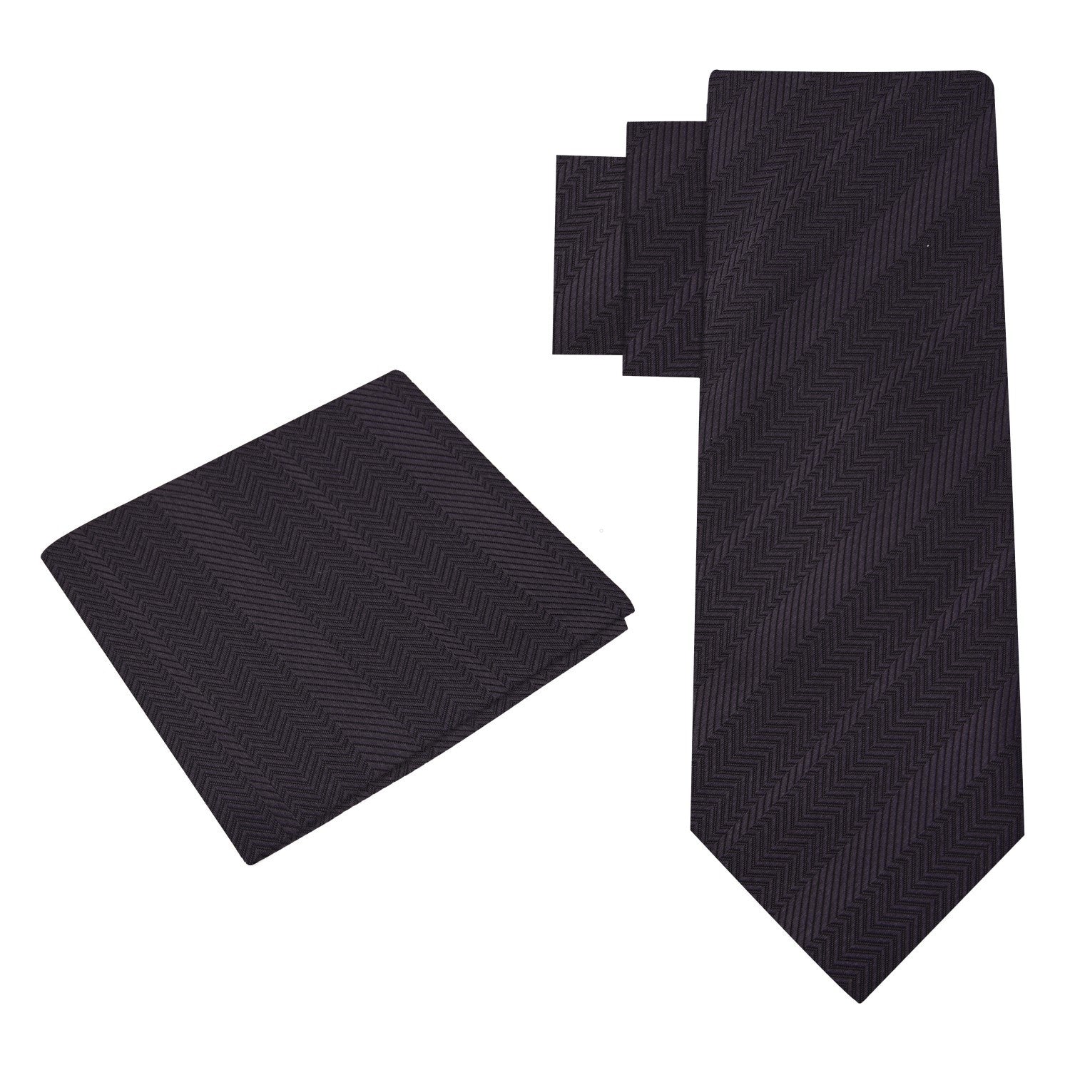 Alt View: A Solid Graphite Shadow Pattern Silk Necktie, Matching Pocket Square