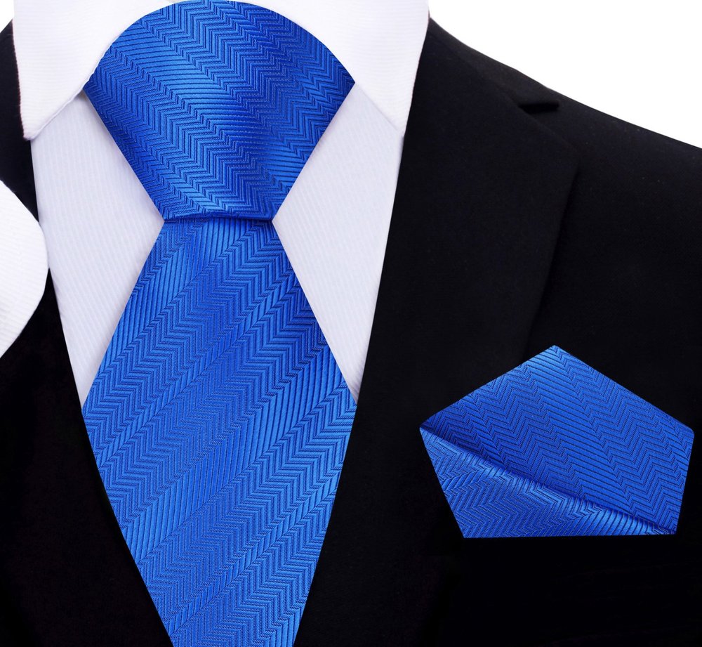 A Solid Rich Royal Blue Pattern Silk Necktie, Matching Pocket Square ||Rich Royal Blue