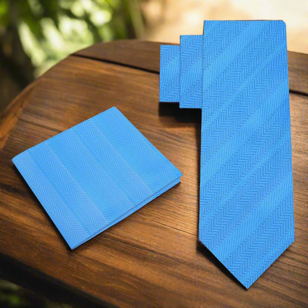 Alt View: A Solid Sky Blue Pattern Necktie, Matching Pocket Square