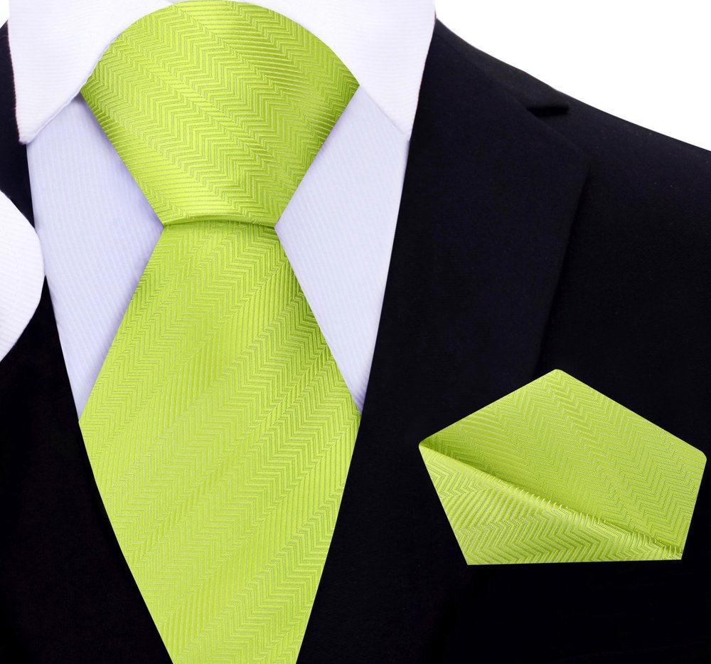 Sweet Lime Green Tie and Pocket Square||Sweet Lime