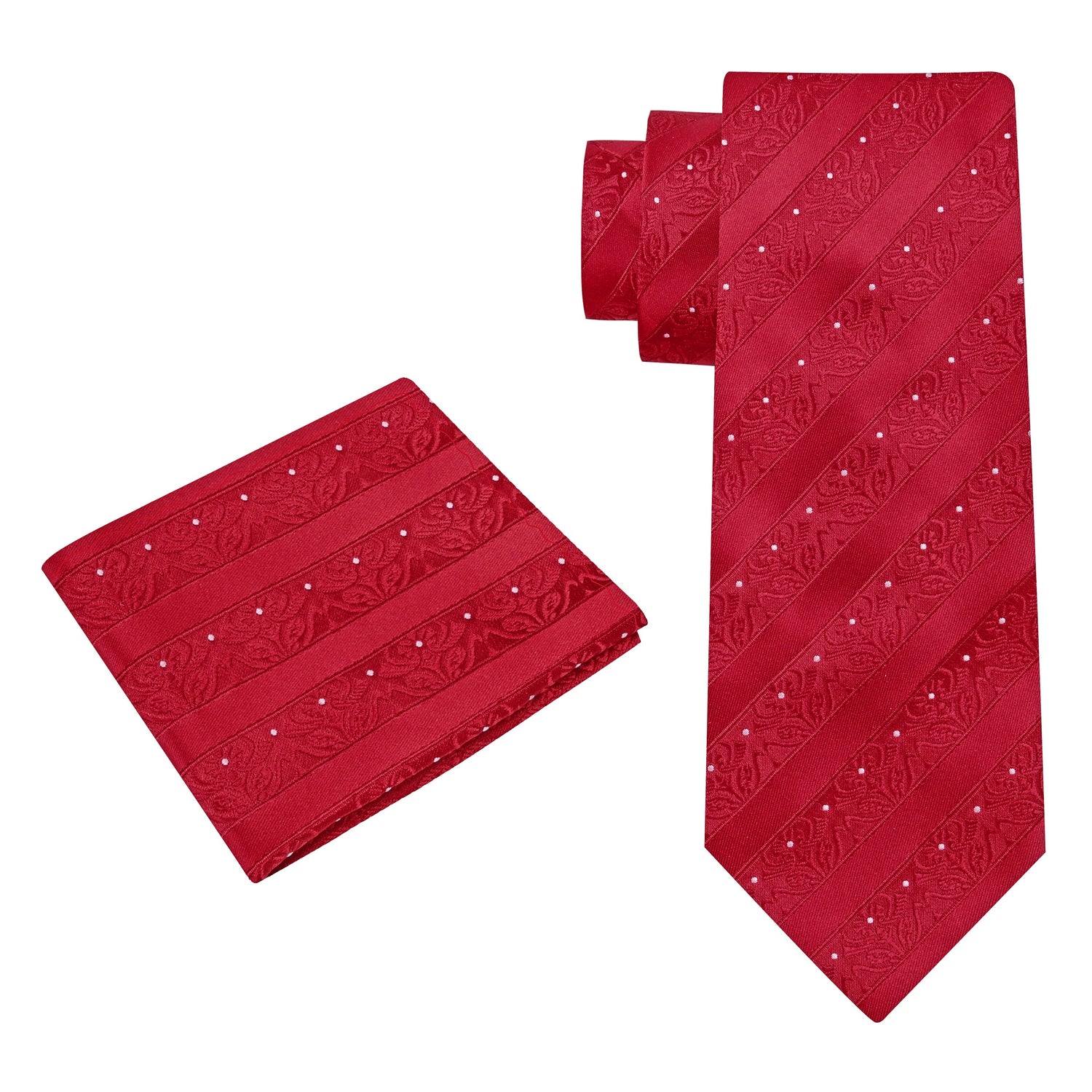 Alt View: Sparkling Red Detailed Floral Tie and Pocket Square