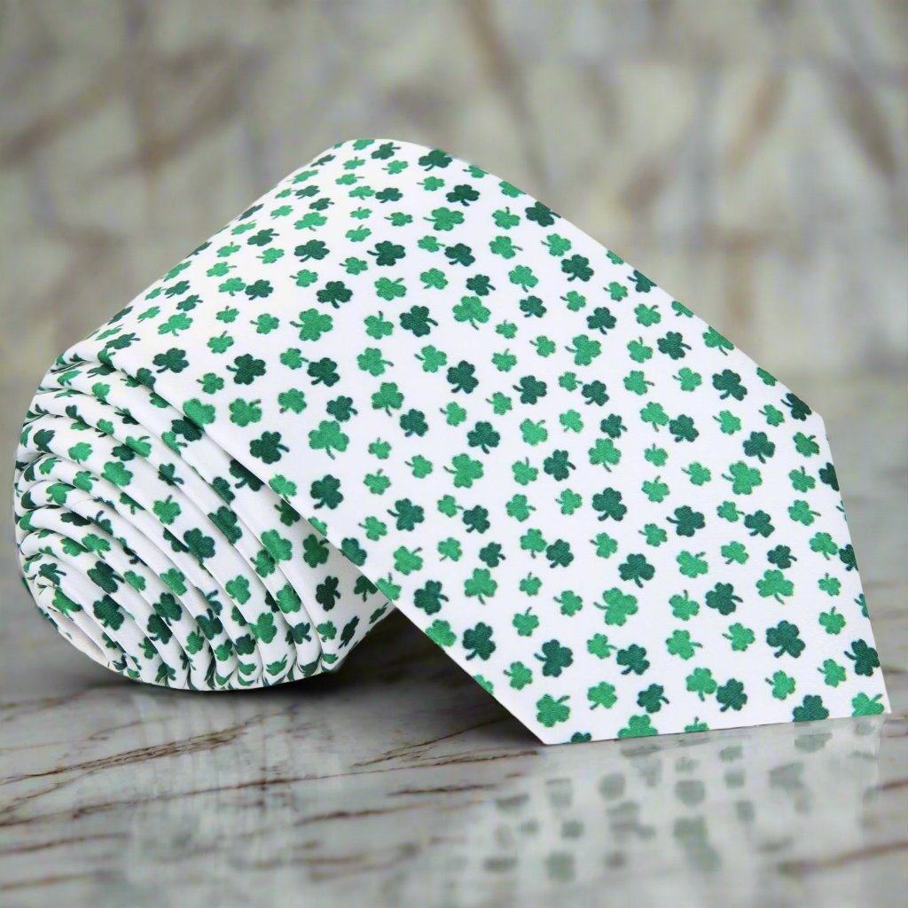 White and Green Four Leaf Clovers Tie 