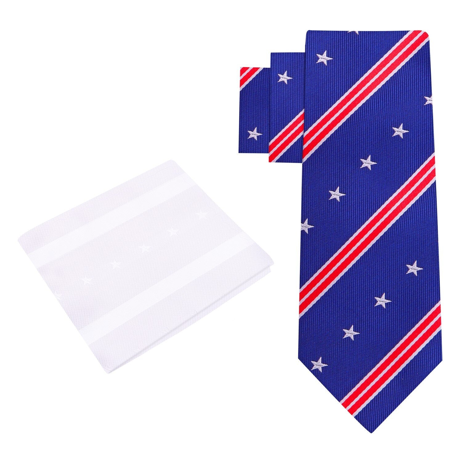 Alt View: Blue, Red, White Stars and Stripes Tie and Pocket Square