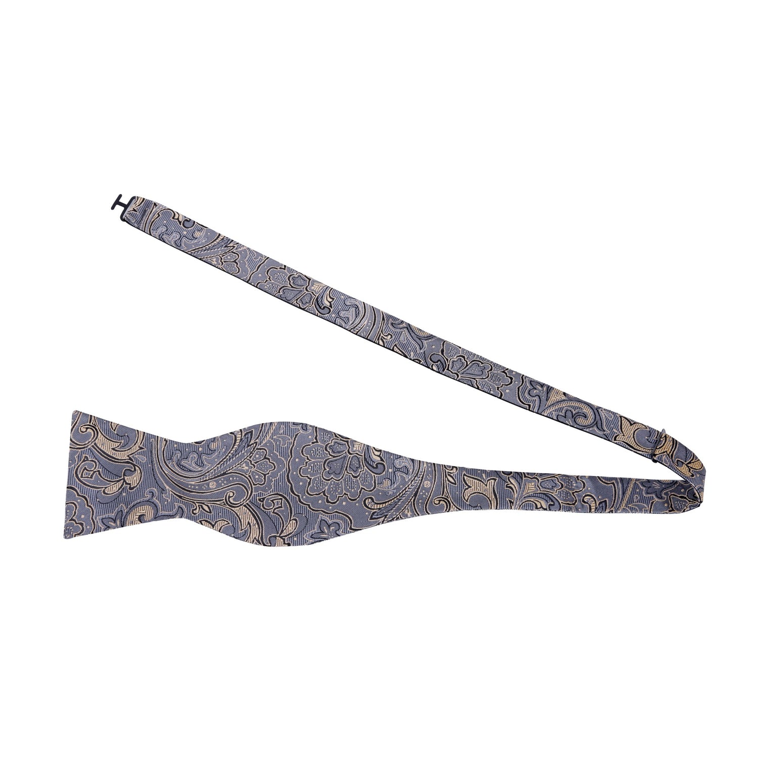 Untied: A Grey, Cream, Black Intricate Paisley Pattern Silk Self-Tie Bow Tie