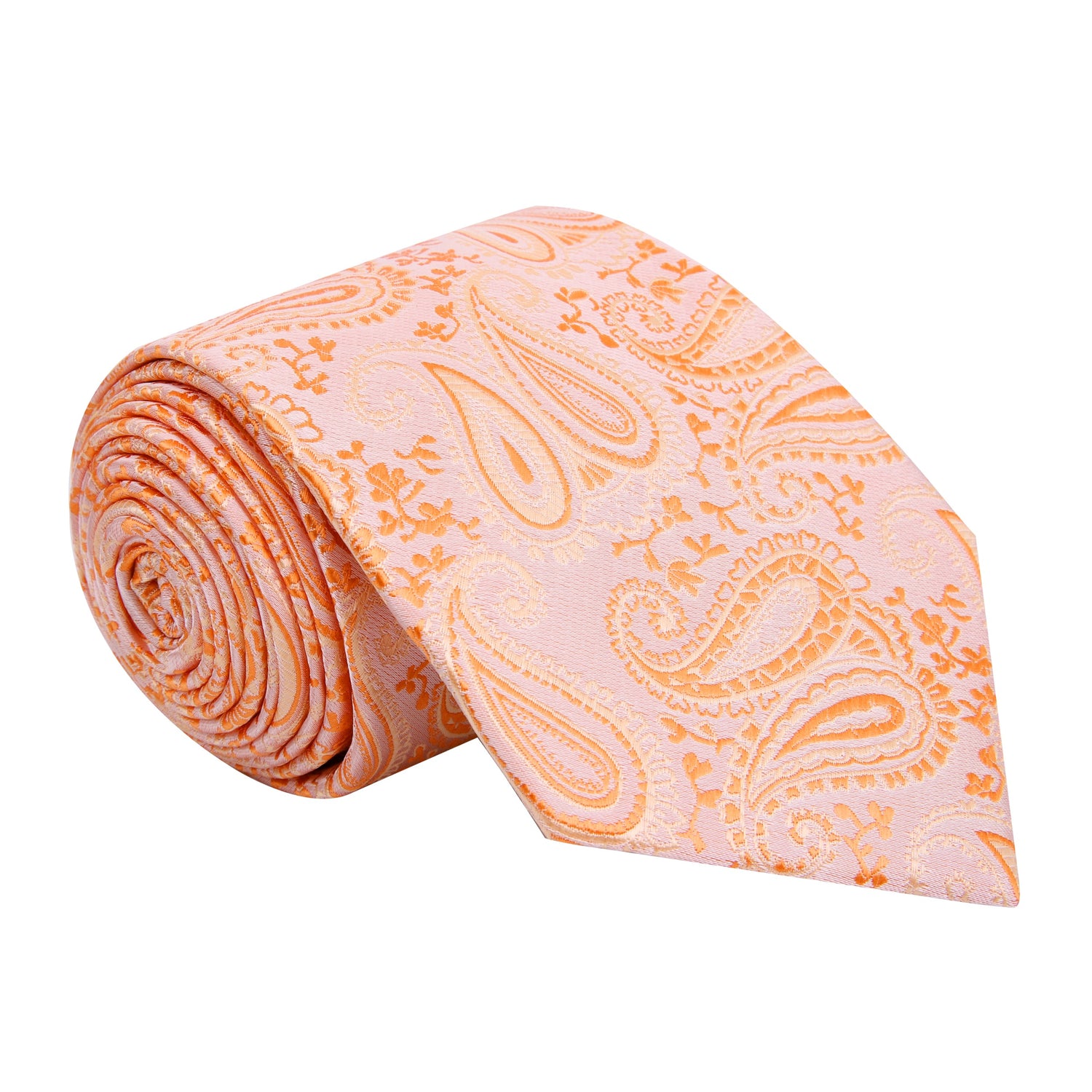 A Cheerful Coral Paisley Pattern Silk Necktie 