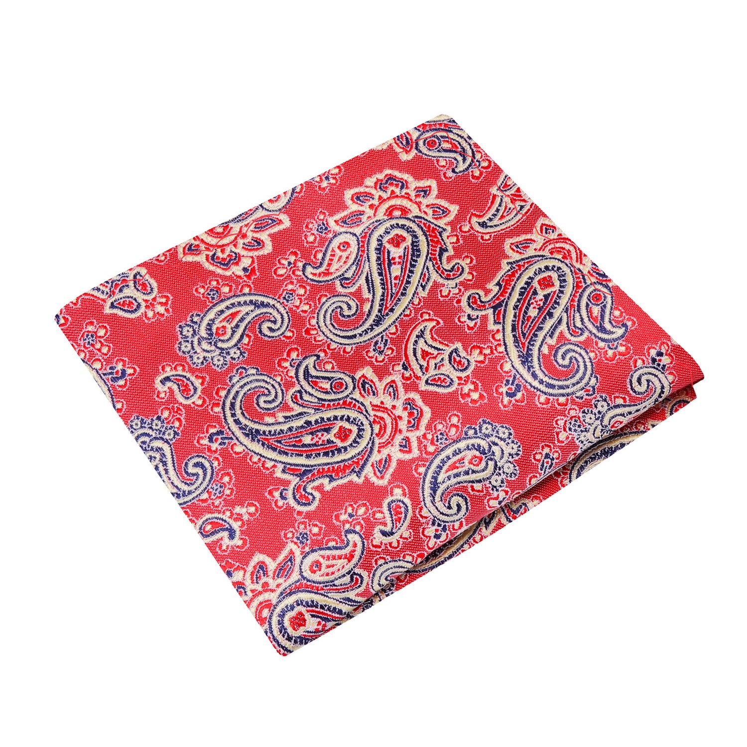 A Sunset Red and Gold Paisley Pocket Square