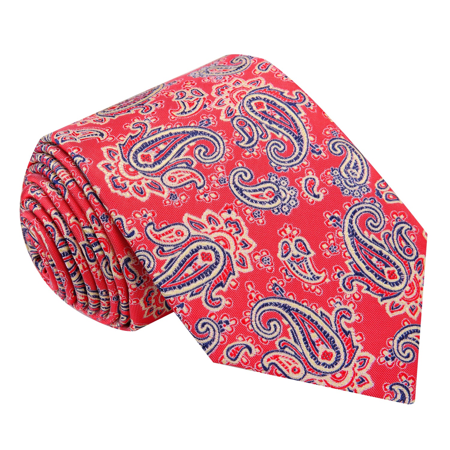 A Red, Gold, Black Paisley Pattern Silk Necktie 