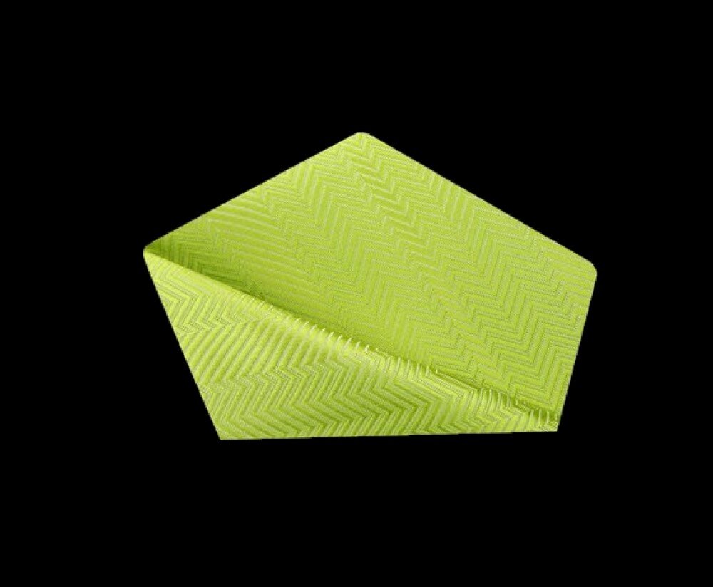 View 2: A Solid Sweet Lime Green Color With Lined Texture Pattern Silk Pocket Square