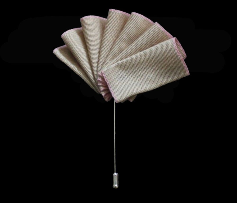 A Tan with Pink Edges Pocket Square Lapel Pin||Tan with Pink Edges
