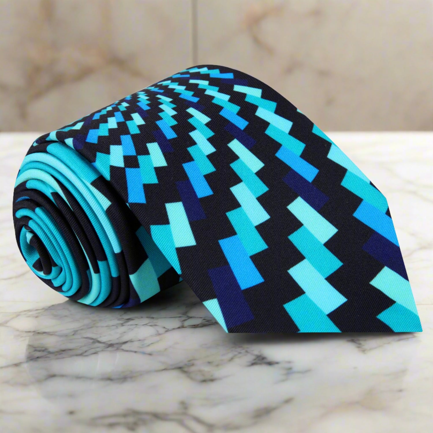 Light Blue, Black Abstract Swirl Tie