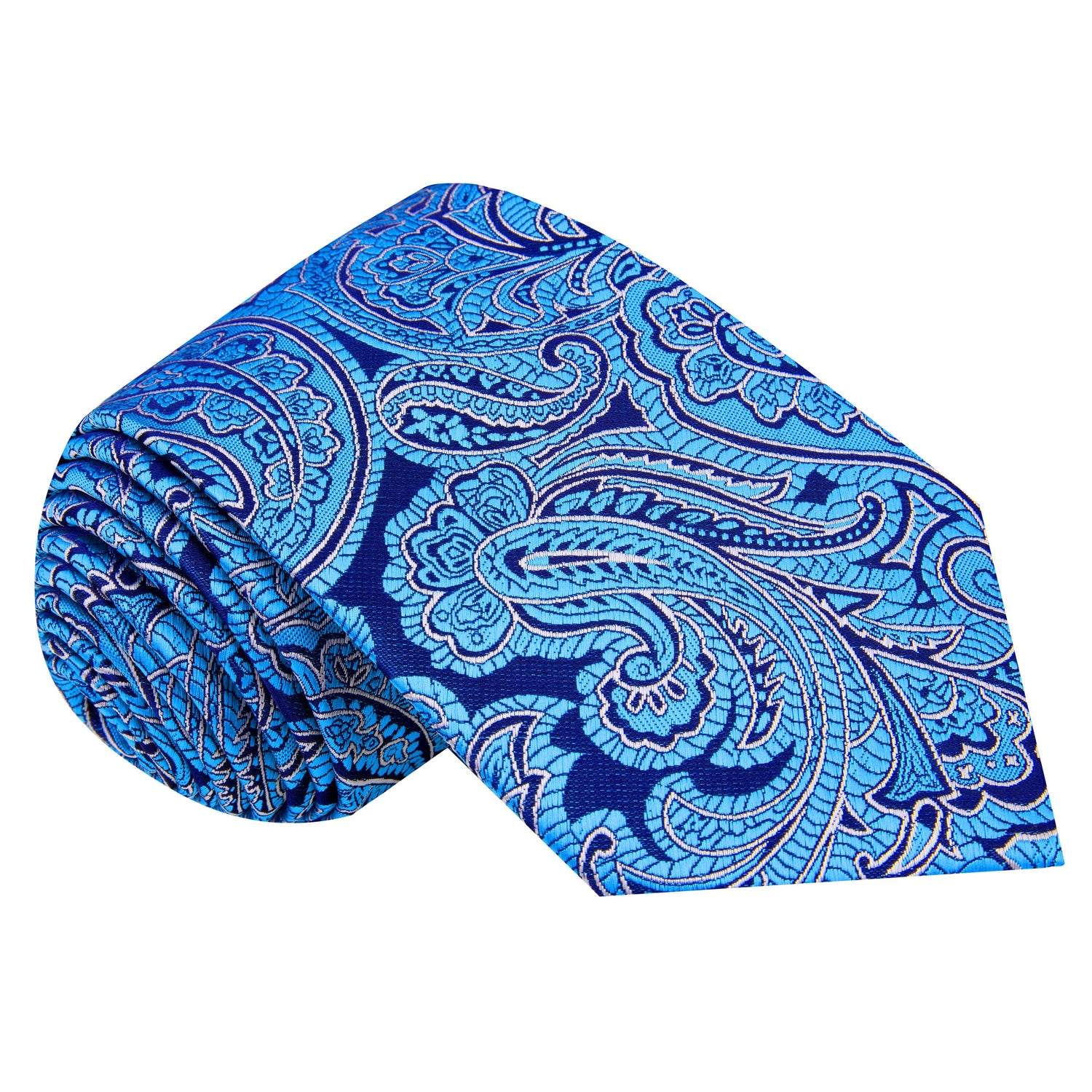A Teal, Dark Blue Paisley Pattern Silk Necktie 