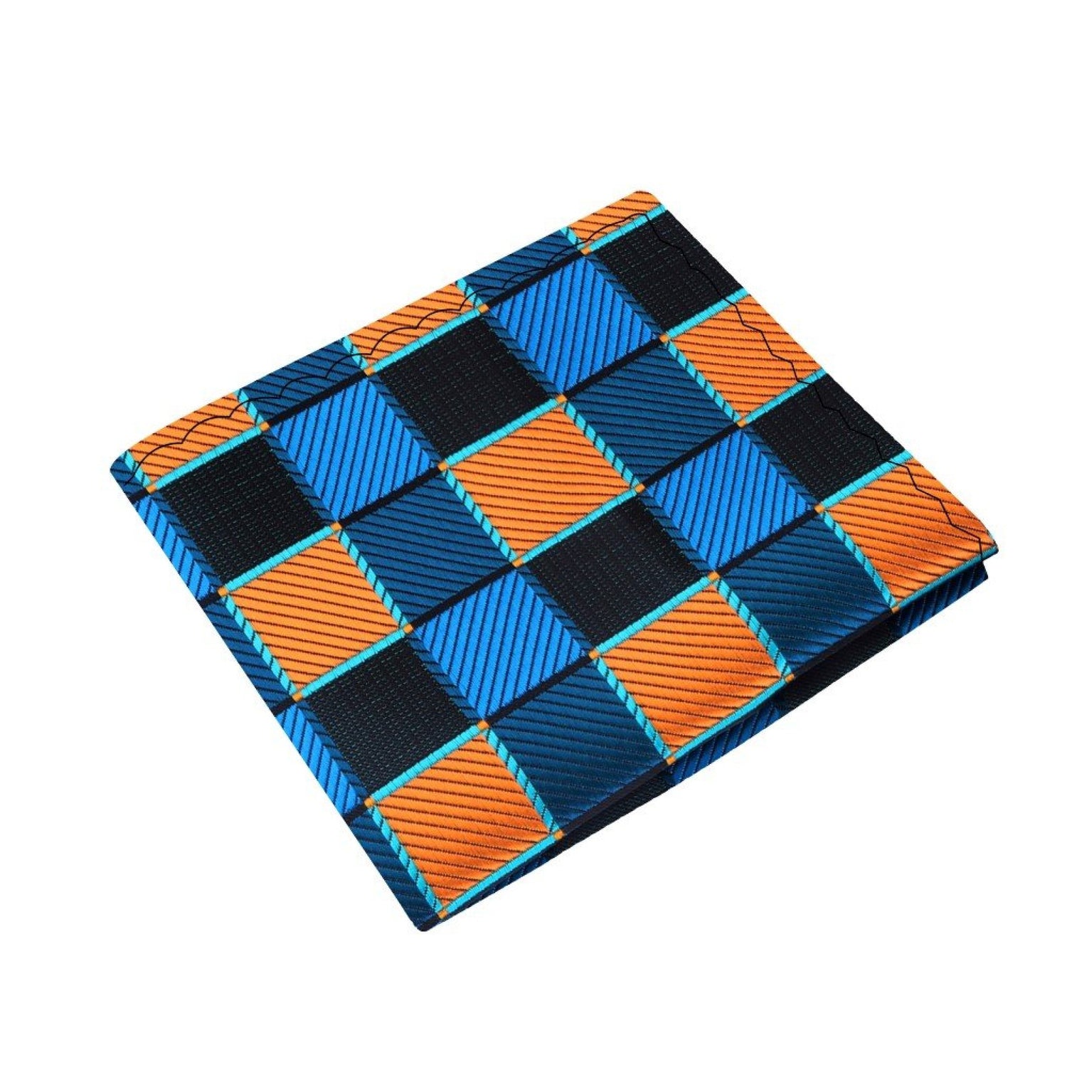 A Teal, Orange Geometric Squares Pattern Silk Pocket Square