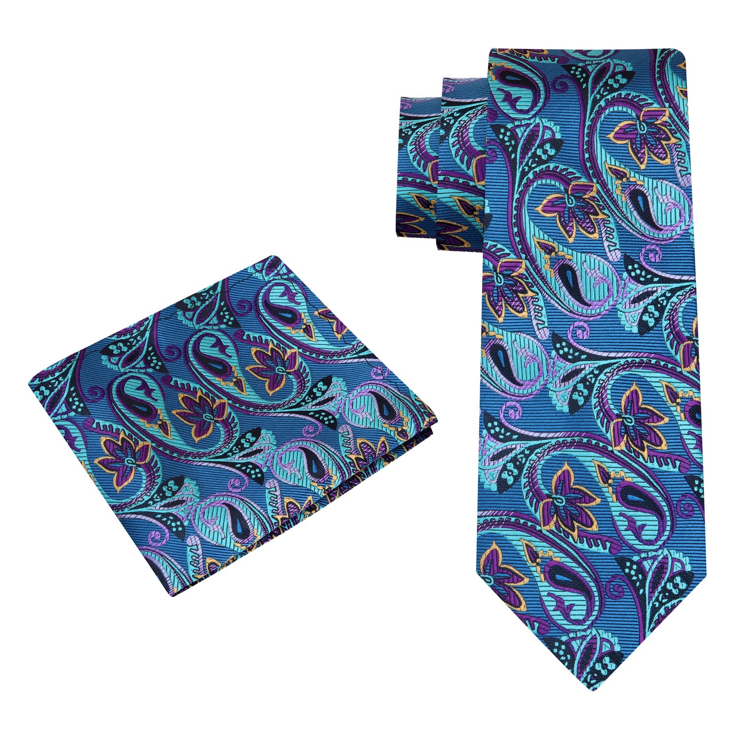 View 2: Teal Paisley Tie and Pocket Square|