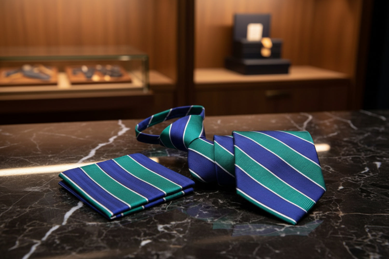 Zipper: Teal, Blue Block Stripe Tie and Square||Green