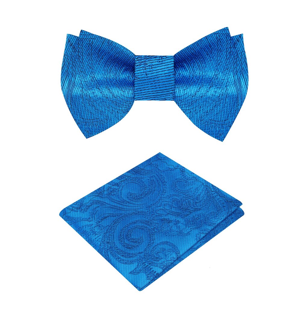 teal paisley bow tie and pocket square||Teal Blue