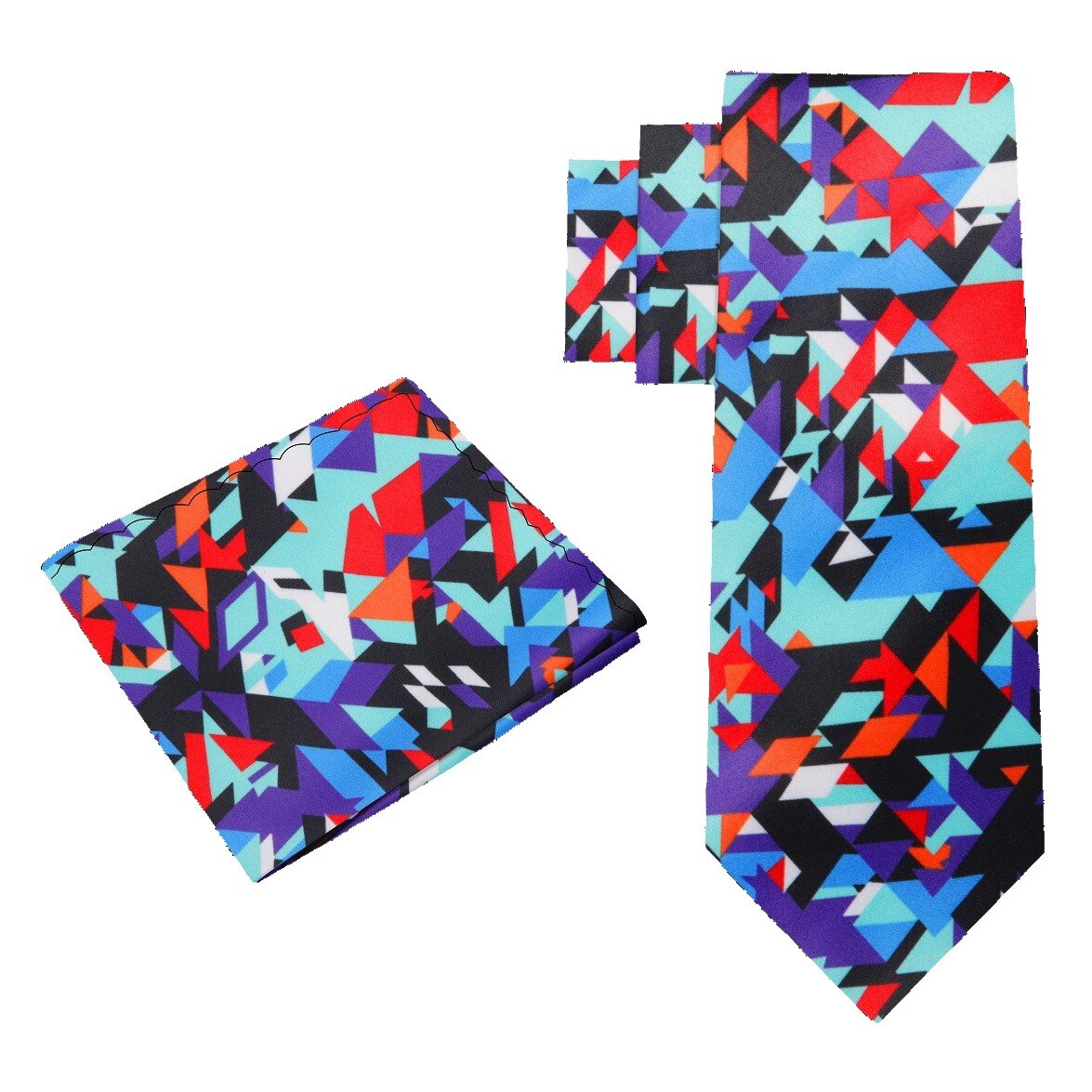 Alt View: Multi Color Abstract Shapes Tie and Pocket Square