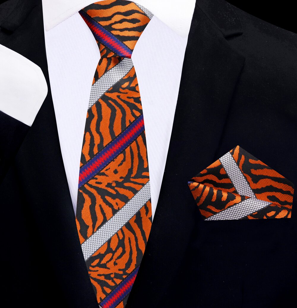 thin tie Tiger Stripe Tie and Pocket Square