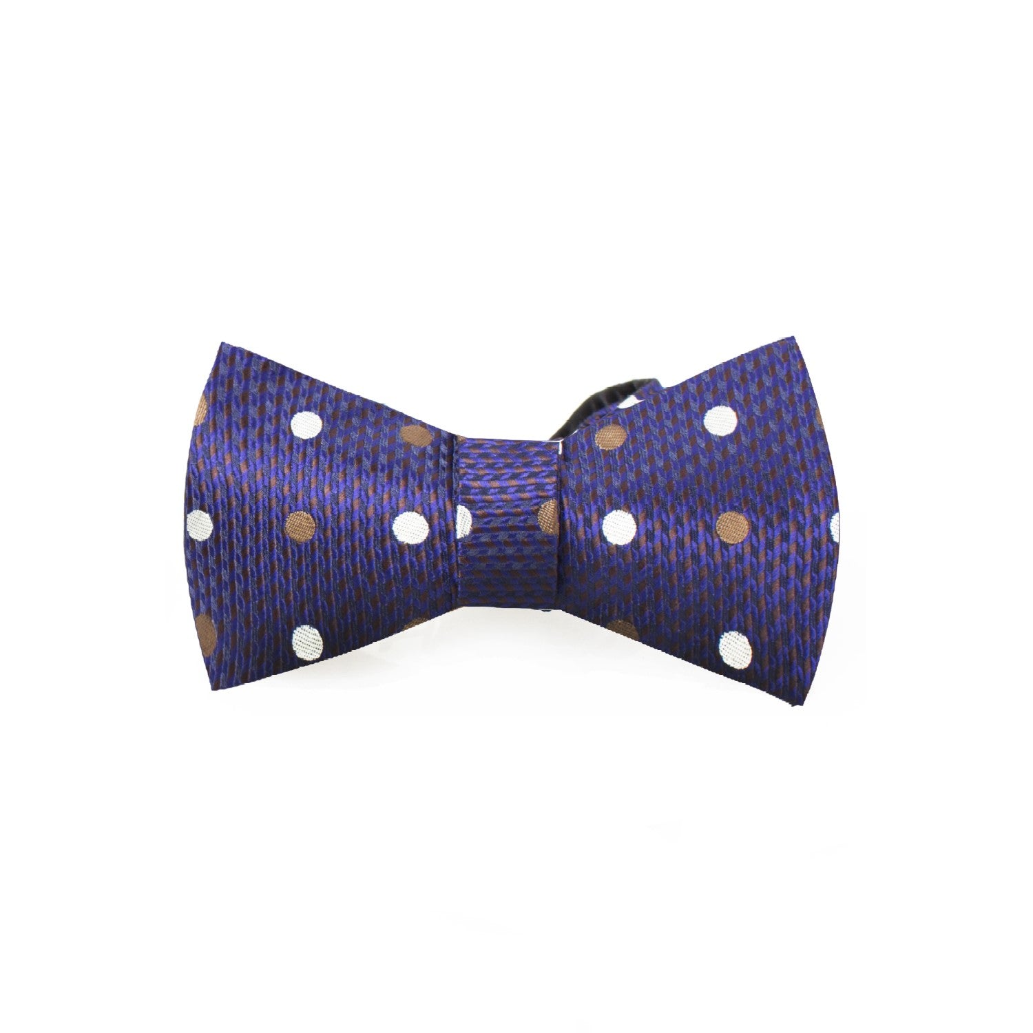 A Blue, Brown Polka Dot Pattern Silk Self Tie Bow Tie 