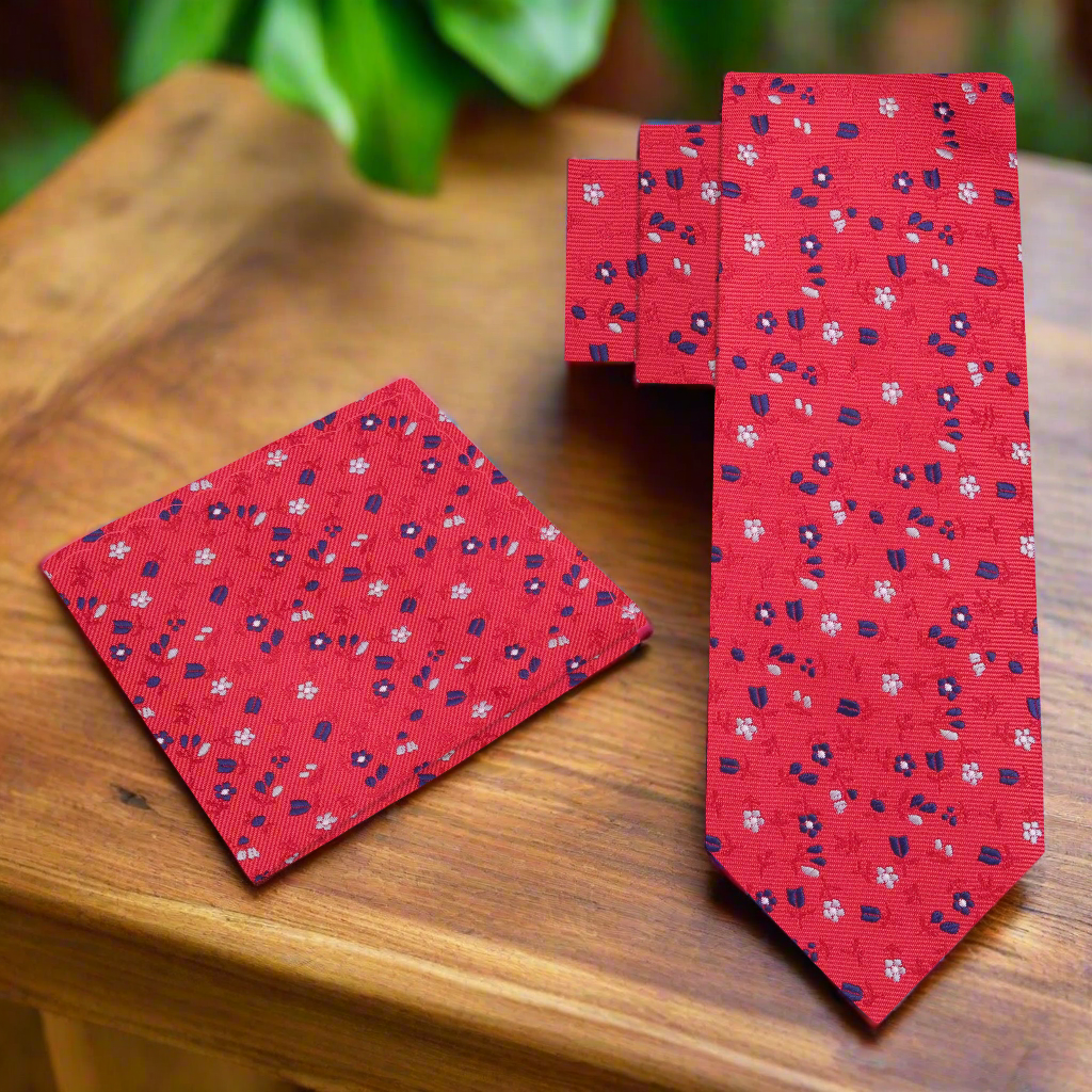 View 2: Red Floral Tie and Square