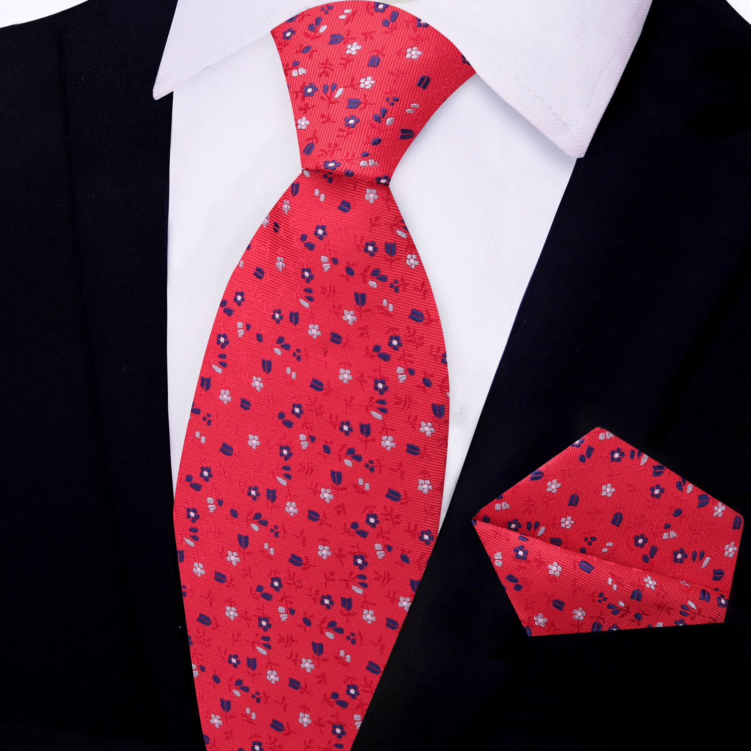 Red Floral Tie and Square