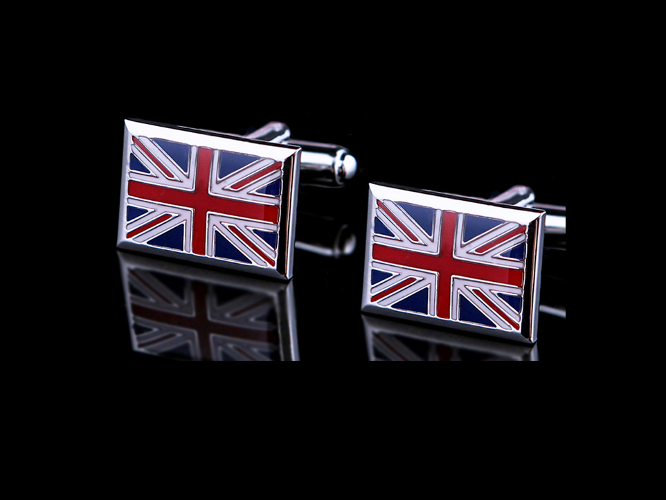 A Rectangle Shaped Red, White, Blue UK Flag Design Cuff-links