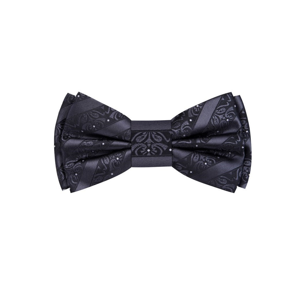 Black, White Dot Floral Texture Bow Tie