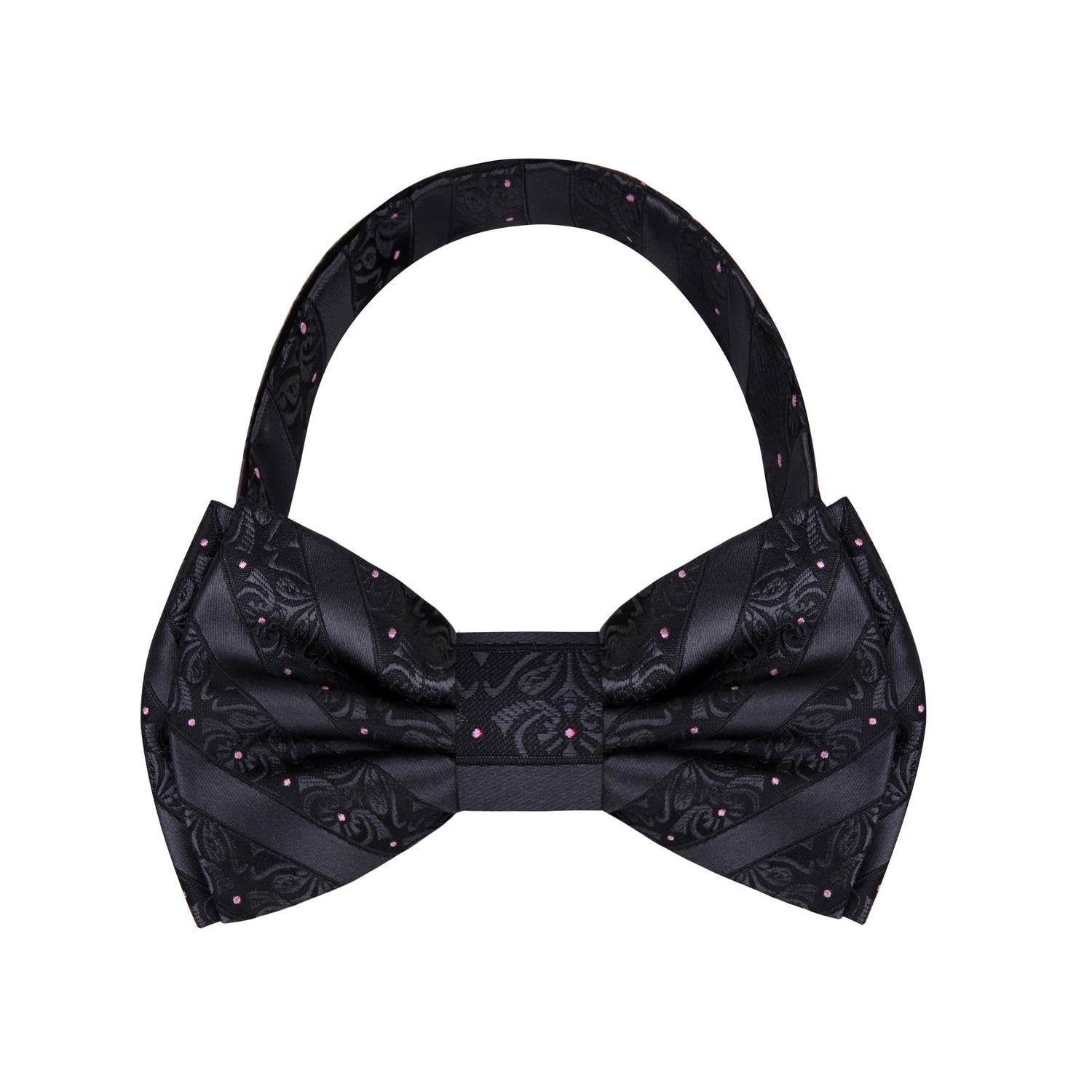 Black, Pink Dot Floral Texture Bow Tie Pre Tied