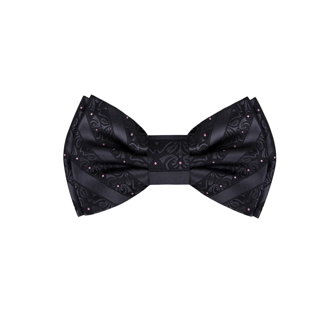 Black, Pink Dot Floral Texture Bow Tie