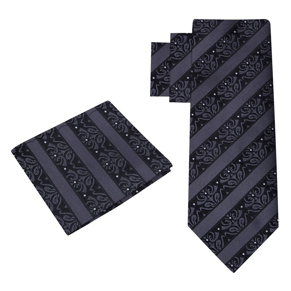 Alt View: Black Floral Tie and Pocket Square