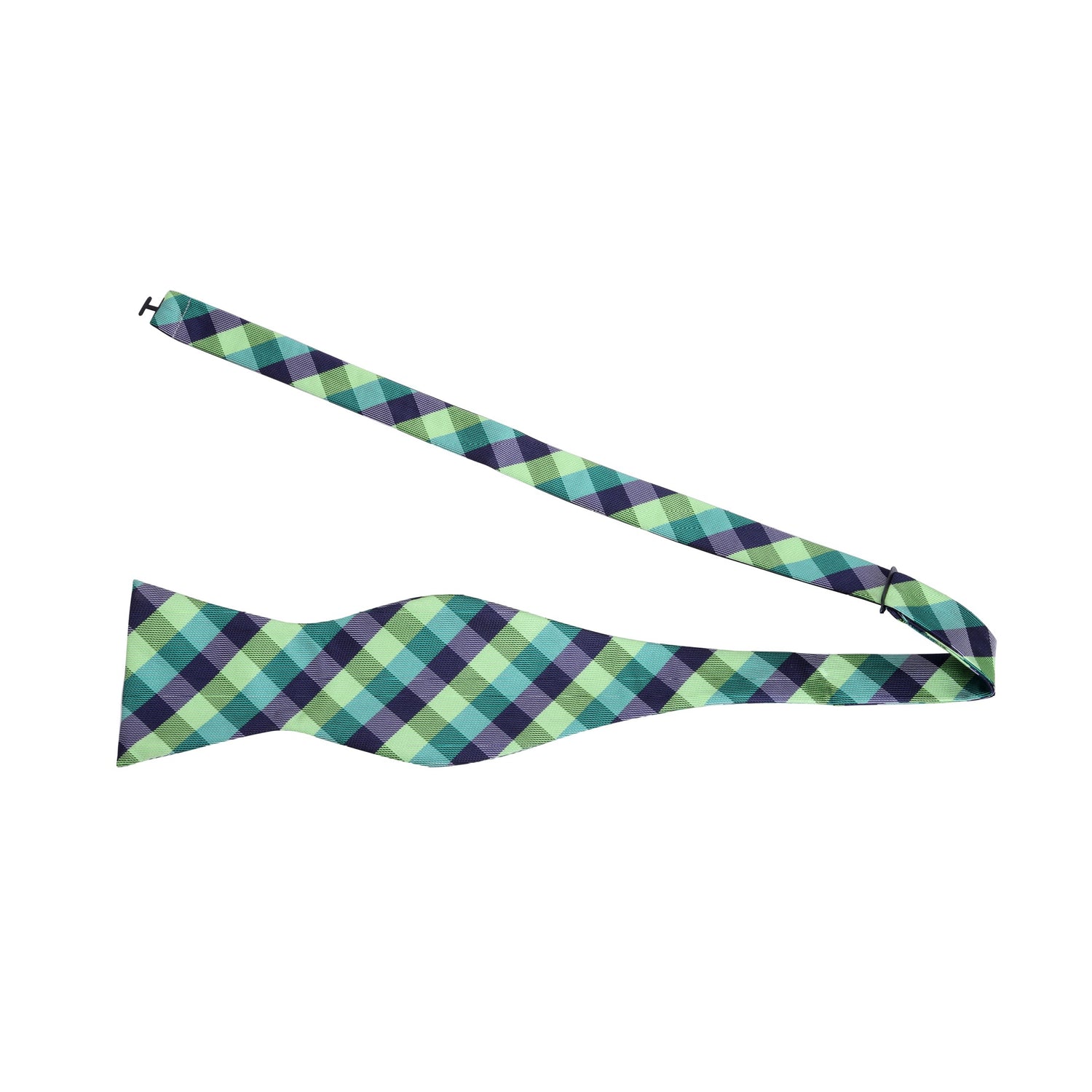 Untied: A Green, Dark Green, Blue Geometric Check Pattern Silk Self Tie Bow Tie 