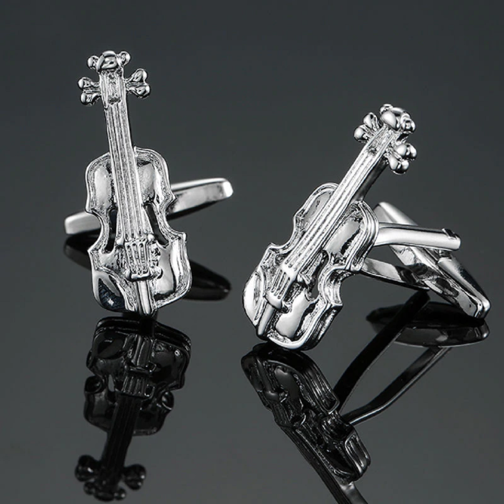 A Silver Violin Shape Cuff-links Set