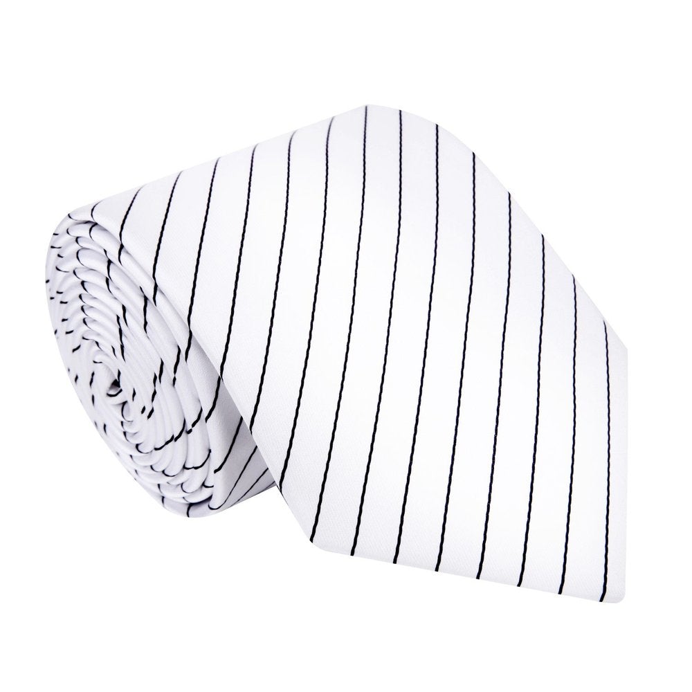 A White, Black Stripe Pattern Silk Necktie 