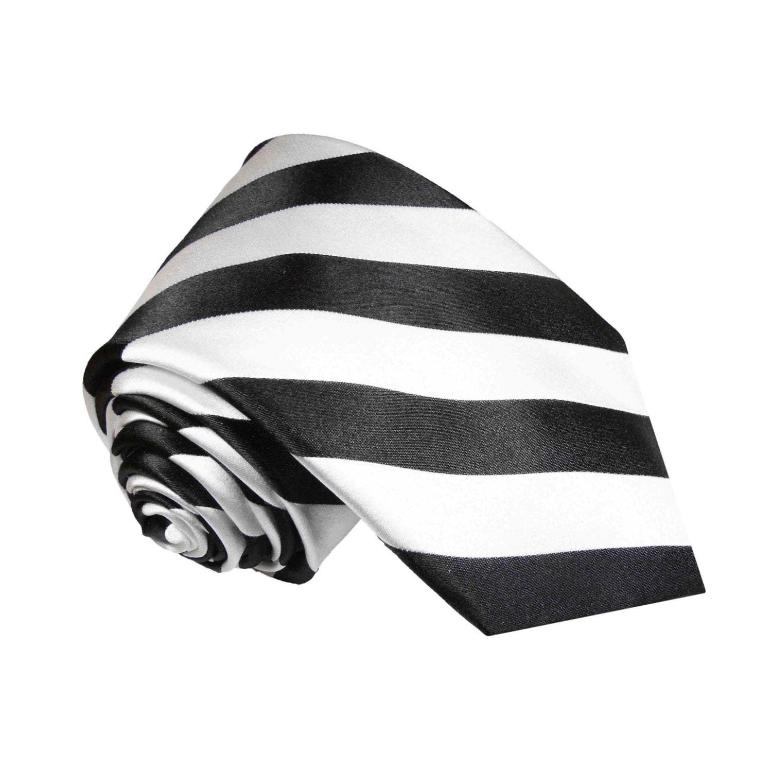A Black, White Stripe Pattern Silk Necktie 