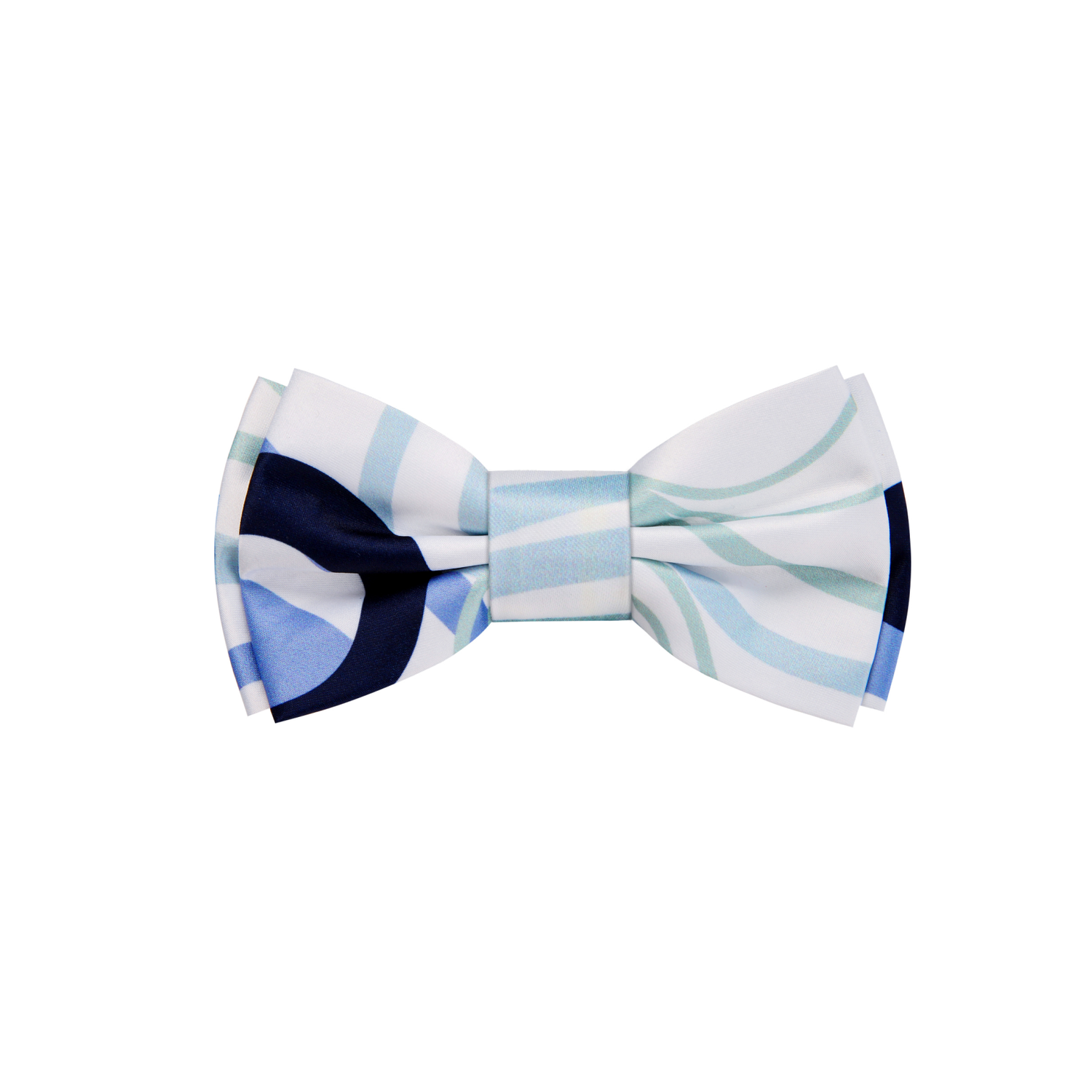 A Light Bone, Black, Pale Cactus, Steel Blue Color Abstract Circle Pattern Bow Tie
