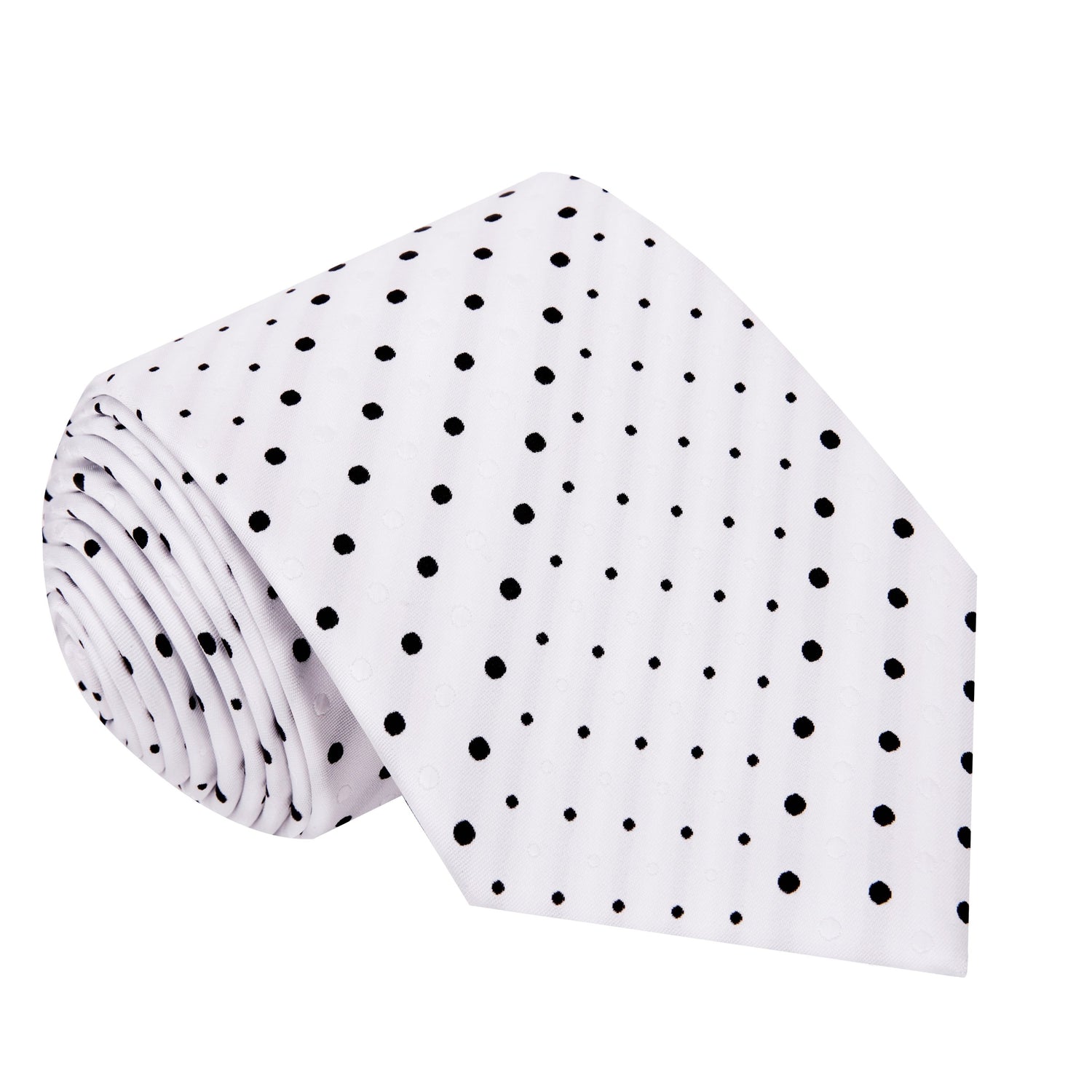 A White, Black Polka Dot Pattern Silk Necktiev