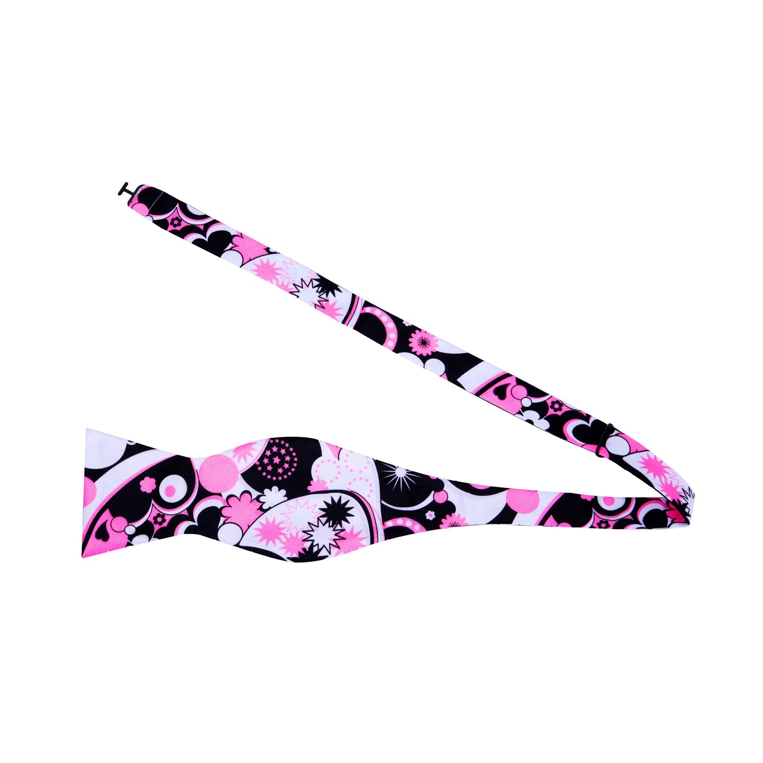 Pink, Black, White Abstract Hearts Bow Tie Untied