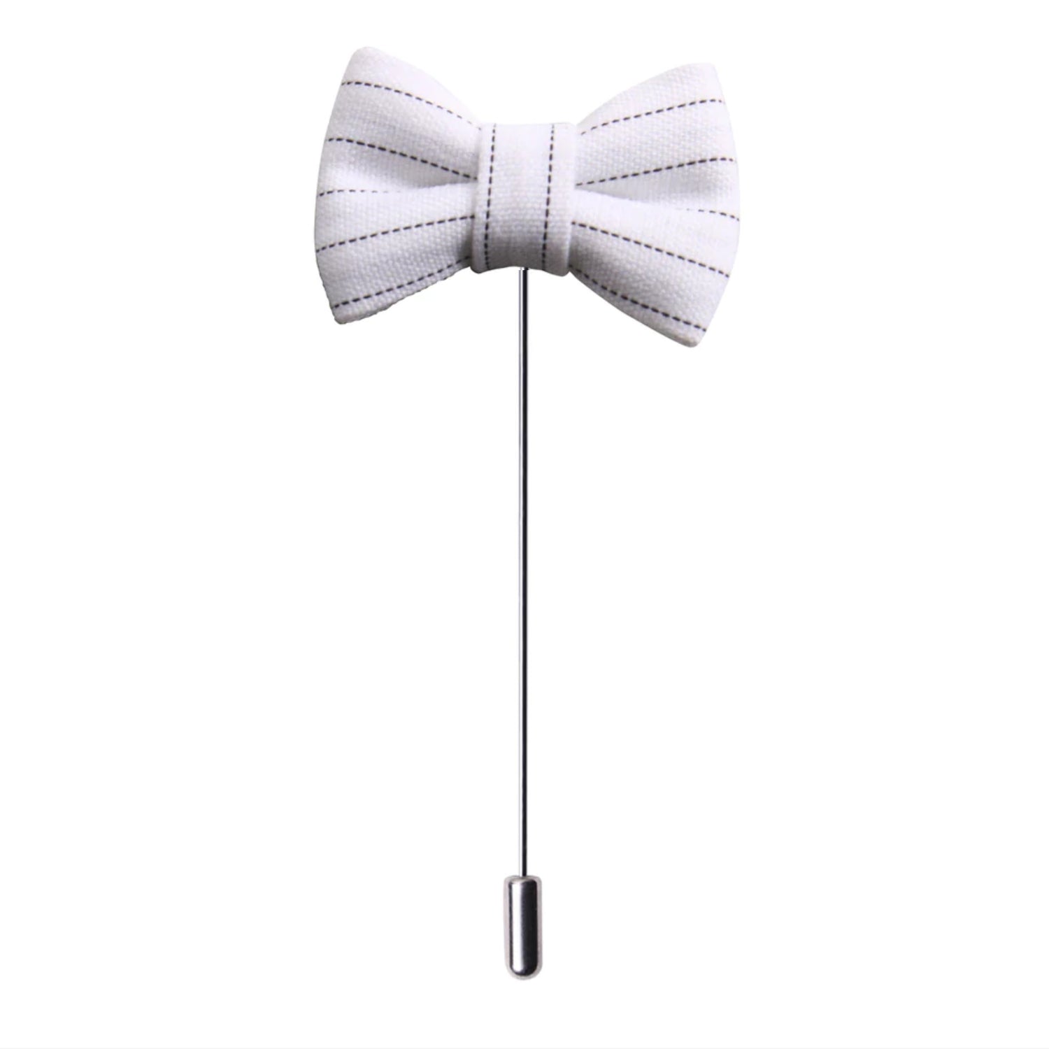 A White, Black Pinstripe Colored Bow Tie Shaped Lapel Pin||White with Black Pinstripe