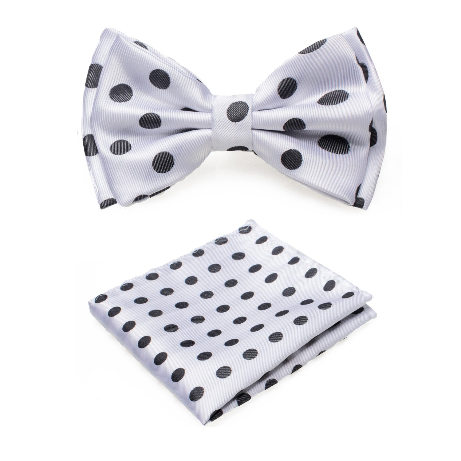 White and Black Polka Bow Tie and Pocket Square