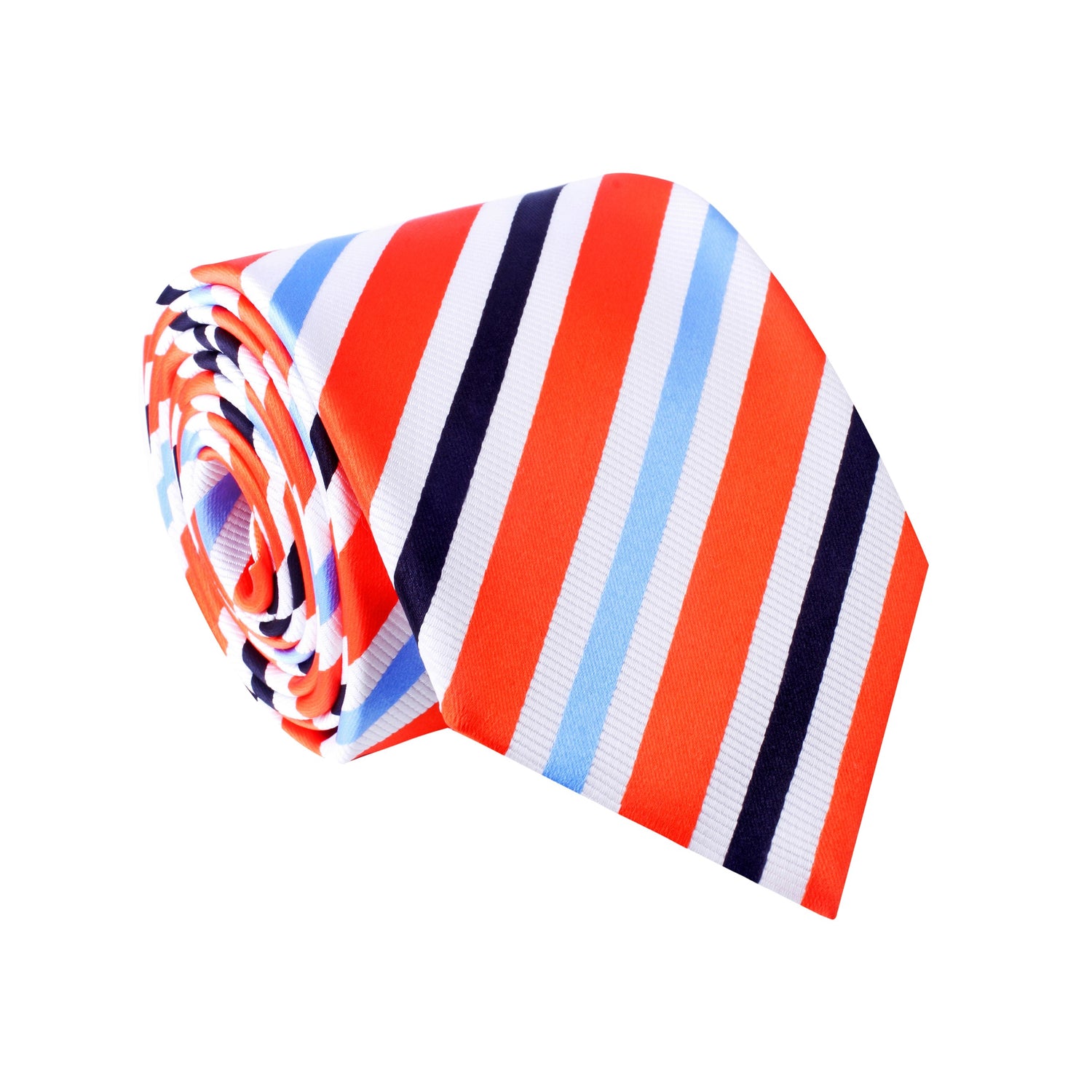A White, Black, Orange, Light Blue Stripe Silk Necktie 